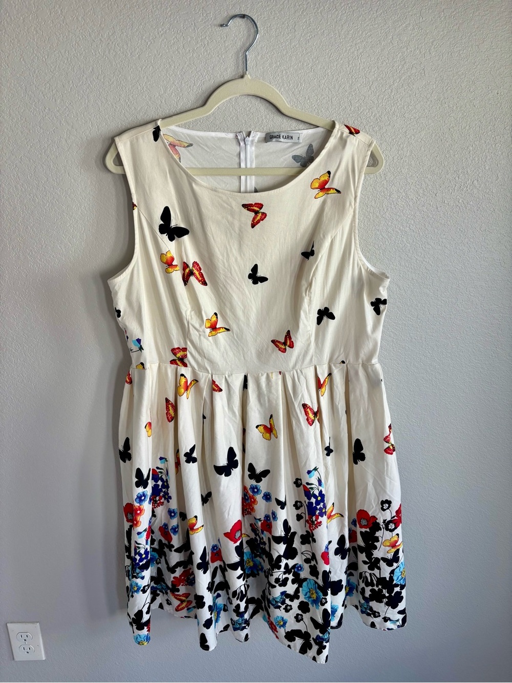 White Mini Dress with Multicolor Butterfly & Floral Print